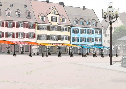 So sollen die bunten Pergolen an den Häusern  auf dem oberen Marktplatz aussehen.  Foto: Zeichnung: MPS