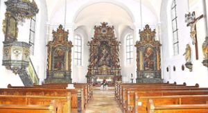 Ein Blick zum Altar in der Wallfahrtskirche in Heiligenbronn – Der neue Kirchenführer beschäftigt sich mit dem Altarbild. Foto: Maier Foto: Schwarzwälder Bote