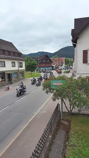 Das Foto unserer Leserin Monika Gaiser zeigt die Rinder am Kreisverkehr in Baiersbronn, wo sie auf eine Herde von Motorradfahrern trafen. Foto: Gaiser