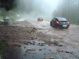Die Straße zwischen Schenkenzell und Alpirsbach war nach dem heftigen Unwetter mit Geröll bedeckt. Foto: Rath