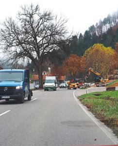 Voraussichtlich bis Jahresende dauern die Bauarbeiten am Gehweg an der B 463 zwischen der Beinberger Steige und der Bushaltestelle beim Mineralbrunnen in Bad Liebenzell.  Foto: Krämer Foto: Schwarzwälder Bote