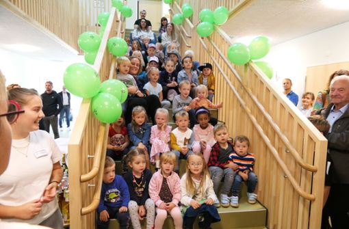 „Hurra wir sind da“ singen die Kinder in ihrer neuen Kindertagesstätte am Bondelbach in Brigachtal. Foto: Hella Schimkat