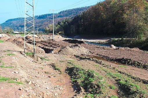 Hochwasserschutzmaßnahmen in Hopfau: Das Vorland der Glatt wird abgegraben. Foto: Steinmetz
