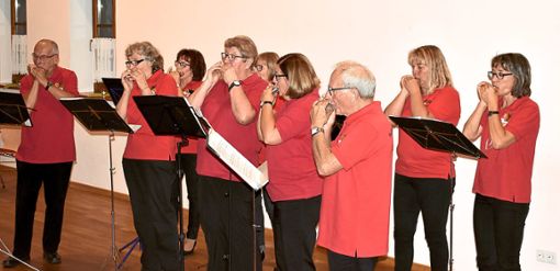 Die Mundharmonikaspielgruppe aus Rotenzimmern (linkes Bild) und Brigitte Burgbacher (rechtes Bild) überzeugen mit klaren und einfühlsamen Tönen.  Fotos: kw Foto: Schwarzwälder Bote