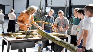 Der Bildhauer Frieder Preis begleitet das Kunstprojekt und gibt den Schülern Tipps für ihre Arbeit. Fotos: Siegmeier Foto: Schwarzwälder Bote