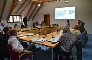 Planer Markus Heberle stellt in der Sitzung des Zweckverbands die Planungen für die beiden Hochwasserrückhaltebecken vor. Foto: Visel