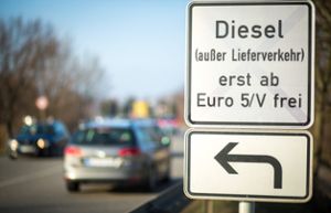 Ein Schild an einer Straße weist auf Fahrverbote für ältere Dieselfahrzeuge hin. Foto: Christoph Schmidt/dpa