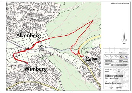 So soll der Radweg verlaufen (rote Linie). Kartengrafik: Stadt Calw/Montage: Krämer Foto: Schwarzwälder Bote