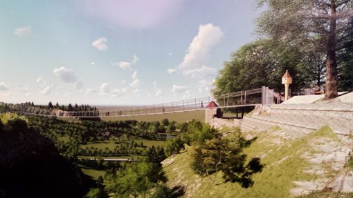 Der Hängebrückeneinstieg am Bockshof ist denkmalschutzrechtlich gesehen kritisch. Foto: Montage: kts Innovations