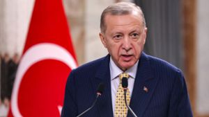 Der türkische Präsident Recep Tayyip Erdogan wirft dem Westen vor, seine eigenen Werte zu missachten, wenn es um den Gaza-Krieg geht. Foto: AHMAD AL-RUBAYE/AFP Pool via AP/dpa
