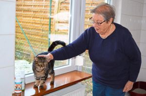 Gudrun Sohnrey ist seit rund 50 Jahren aktive Tierschützerin. Hier streichelt sie einen der aktuellen Bewohner des Katzenhauses. Foto: Selent-Witowski