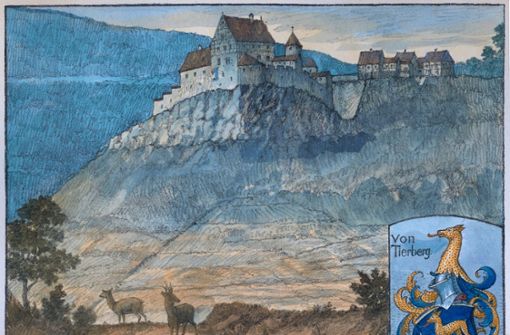Auf Büttenpapier gedruckt kann diese Ansicht der  Burg Altentierberg  auf dem Mittelaltermarkt erworben werden Foto: Archiv Melle