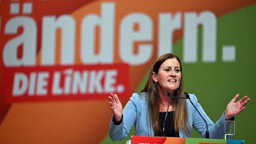 Janine Wissler, Bundesvorsitzenden der Linkspartei, ist für ein Sondervermögen – aber nicht für die Bundeswehr. Foto: dpa/Martin Schutt