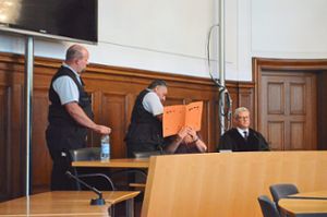 Bei der Urteilsverkündung  am Donnerstag verbirgt die 57-Jährige ihr Gesicht hinter Aktendeckeln. Foto: Dold Foto: Schwarzwälder Bote
