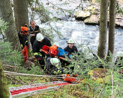 Die Menschenrettung am steilen Waldachufer war eine echte Herausforderung. Foto: Priestersbach