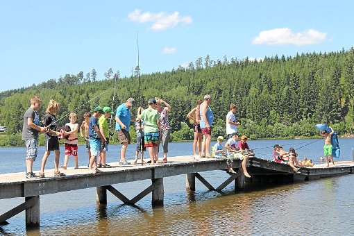 Die Kinder haben im Rahmen des Ferienprogramms viel Spaß beim Fischen im Kirnbergsee. Foto: Rademacher Foto: Schwarzwälder-Bote