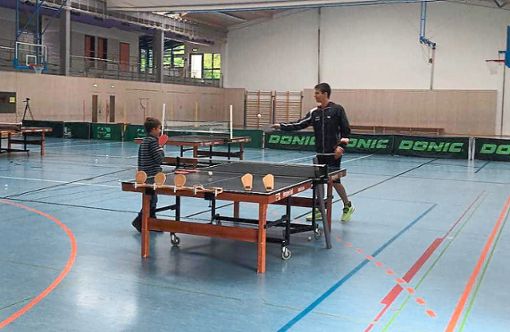 Akteure der Tischtennisabteilung des SV Rosenfeld geben Tipps beim Tischtennisspielen. Fotos: Privat Foto: Schwarzwälder Bote