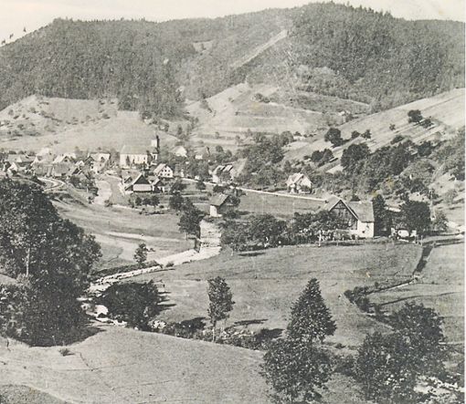 Das Gewann Stockmühle um 1925. In der Mitte sind das Wohn- und Ökonomiegebäude mit Wasserkraftanlage, Wasserkanal und Kinzig zu sehen. Repros: Schoch Foto: Schwarzwälder Bote