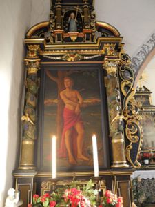 Der Heilige Sebastian in der Haslacher katholischen Pfarrkirche am Hochaltar. Foto: Krafzyk Foto: Schwarzwälder Bote