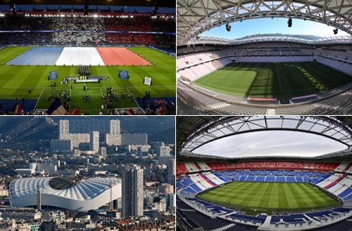 In insgesamt zehn verschiedenen Stadien werden die Spiele der  Fußball-Europameisterschaft Foto: dpa/Collage
