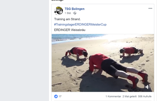 Das Video zeigt die Fußballer beim Trainieren am Strand. Foto: Screenshot Facebook