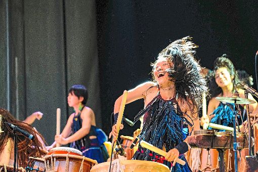 Die Musiker der Taiko-Band Gocoo trommelten in der Klosterruine Hirsau voller Energie und Euphorie.   Foto: Fritsch