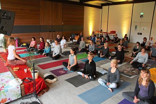 Gemeinsam entspannen: Sieben Yoga-Lehrer leiten die Kurse beim Yoga-Tag im Brigachhaus. Fotos Hübner Foto: Schwarzwälder Bote