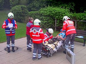 DRK-Helfer aus  Rosenfeld und Oberndorf  haben gemeinsam mit der Feuerwehr Rosenfeld  im Sofienbad geübt.  Foto: May Foto: Schwarzwälder Bote