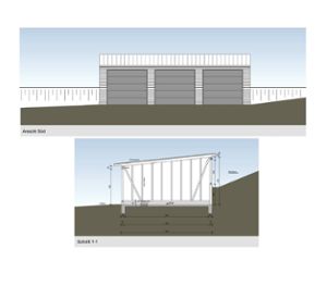 Dieser Plan des Balinger Architekturbüros  Wäschle zeigt, wie der  geplante   Lagerschuppen für den Dautmerger  Bauhof  aussehen soll. Foto: Gemeinde Foto: Schwarzwälder Bote