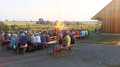 Trotz der Trockenheit hielt die Narrenzunft Eutingen am Brauch fest und entzündete traditionell am 21. Juni das Sonnwend-Feuer. Foto: Feinler Foto: Schwarzwälder-Bote