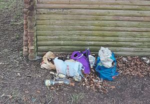 Regelmäßig hinterlassen Unbekannte an der Riedöschinger Lohhütte Müll wie leere Flaschen, alte Zeitungen und anderen Unrat.  Foto: Hahn
