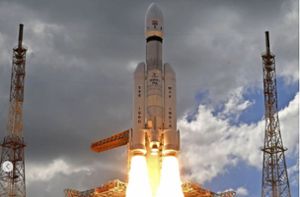 Das indische Raumschiff „Chandrayaan-3“, was in Sanskrit „Mondfahrzeug“ bedeutet, hebt ab. Foto: dpa/Uncredited