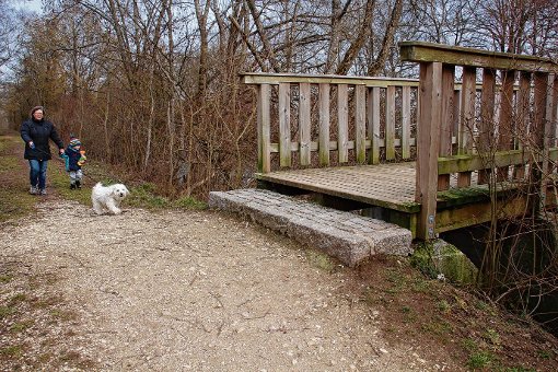 Eine beliebte Strecke für Hundebesitzer. In der Nähe dieser Holzbrücke hat der Hund James das Gift gefressen, oder zumindest daran geleckt. Foto: Falke