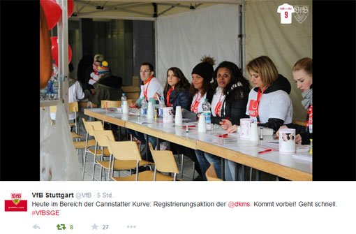 Der VfB Stuttgart unterstützt die Typisierungsaktion für Eva Fidler. Foto: a href=https://twitter.com/VfB target=_blanktwitter.com/vfb/a
