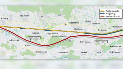 Aus- und Neubaustrecke der Rheintalbahn im Abschnitt Hohberg-Kenzingen Foto: Mapcreator.io/OSM.org/Geitlinger