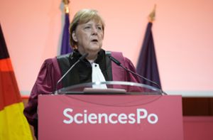 Angela Merkel hielt eine Rede an der Sciences Po. Foto: dpa/Lewis Joly