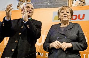 Landesparteichef Thomas Strobl und die CDU-Bundesvorsitzende, Bundeskanzlerin Angela Merkel, am Samstag im Kloster Schöntal Foto: dpa