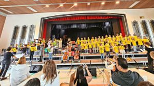 Musikzirkus, Chor und Streicherklasse aus der Lembergschule spielen zusammen.  Foto: Rahmann
