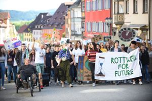 Rund 300 Menschen beteiligen sich am Freitag an der Klimaschutz-Demonstration in Rottweil. Fotos: Nädele Foto: Schwarzwälder Bote