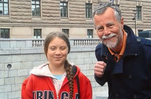 Peter Albert mit Greta Thunberg in Stockholm. Foto: Privat