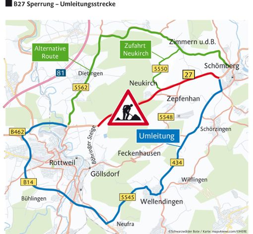 Im Rottweiler Stadtteil Neukirch bleibt nur die innerörtliche Durchgangsstraße bis zur Abfahrt Zepfenhan (Bitzwäldle) bis auf kleinere Ausbesserungsarbeiten unberührt. Foto: (sb)