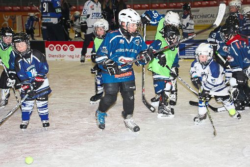 Wie auf einem Ameisenhaufen wimmelte es beim SERC-Nachwuchstag Kids on Ice am Samstag in der Helios-Arena.  Foto: Heinig