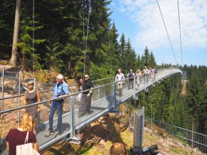 Zahlreiche Besucher freuen sich, erstmals über die Hängebrücke Wild Line in Bad Wildbad zu schlendern.  Foto: Mutschler